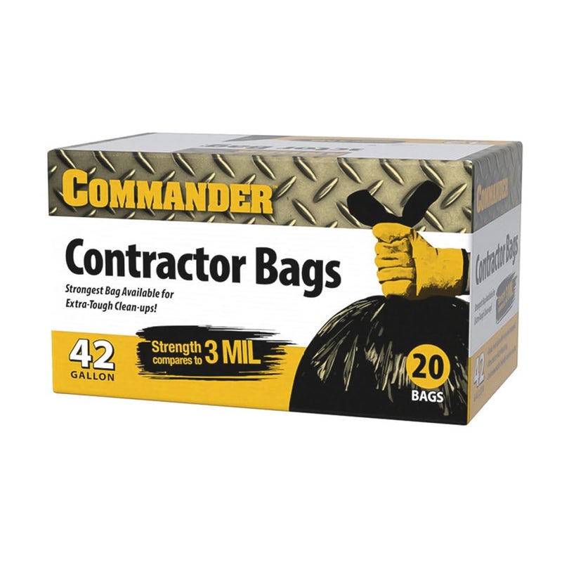 Commander 42 Gallon 3 MIL (eq) Heavy Duty Contractor Bags with Flap Ties - 32" x 46" - Pack of 20 - For Contractor, Industrial, & Outdoor - Image 1